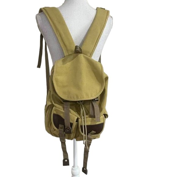 Military-Style Thick Canvas Hiking Camping Utility Unisex Backpack with Buckles - Picture 15 of 15